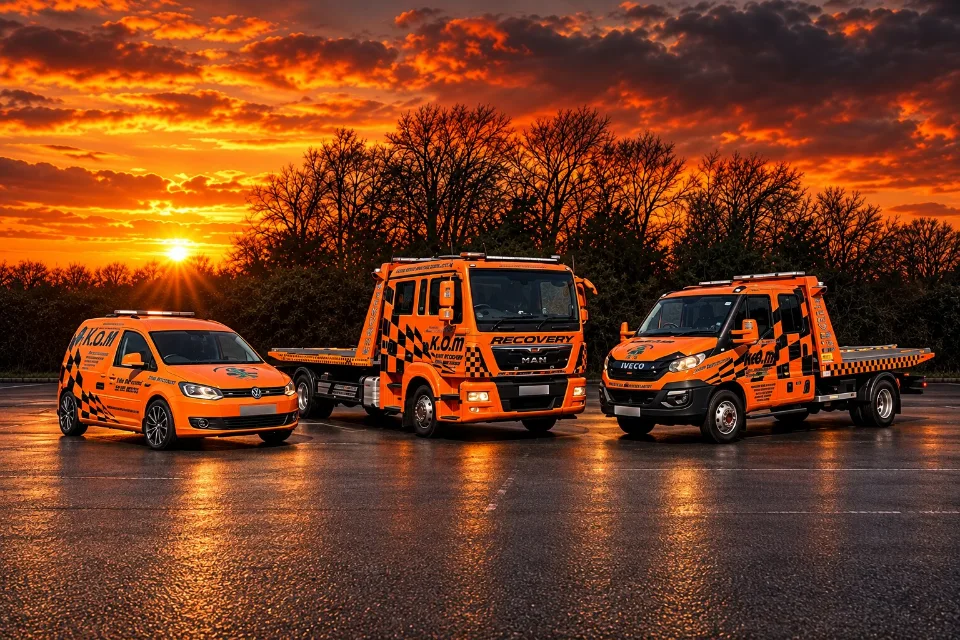 Illustration of the orange K.O.M recovery fleet